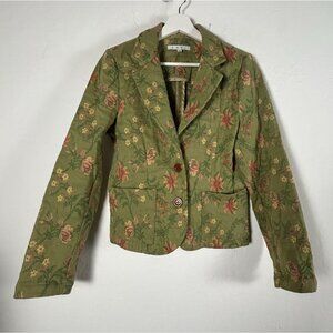 Cabi Women Green Tapestry Blazer Jacket Size 8 Floral Brocade Embroidered Pocket